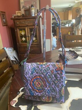 Vera Bradley Purple Floral Quilted Baird Hipster Bag crossbody
